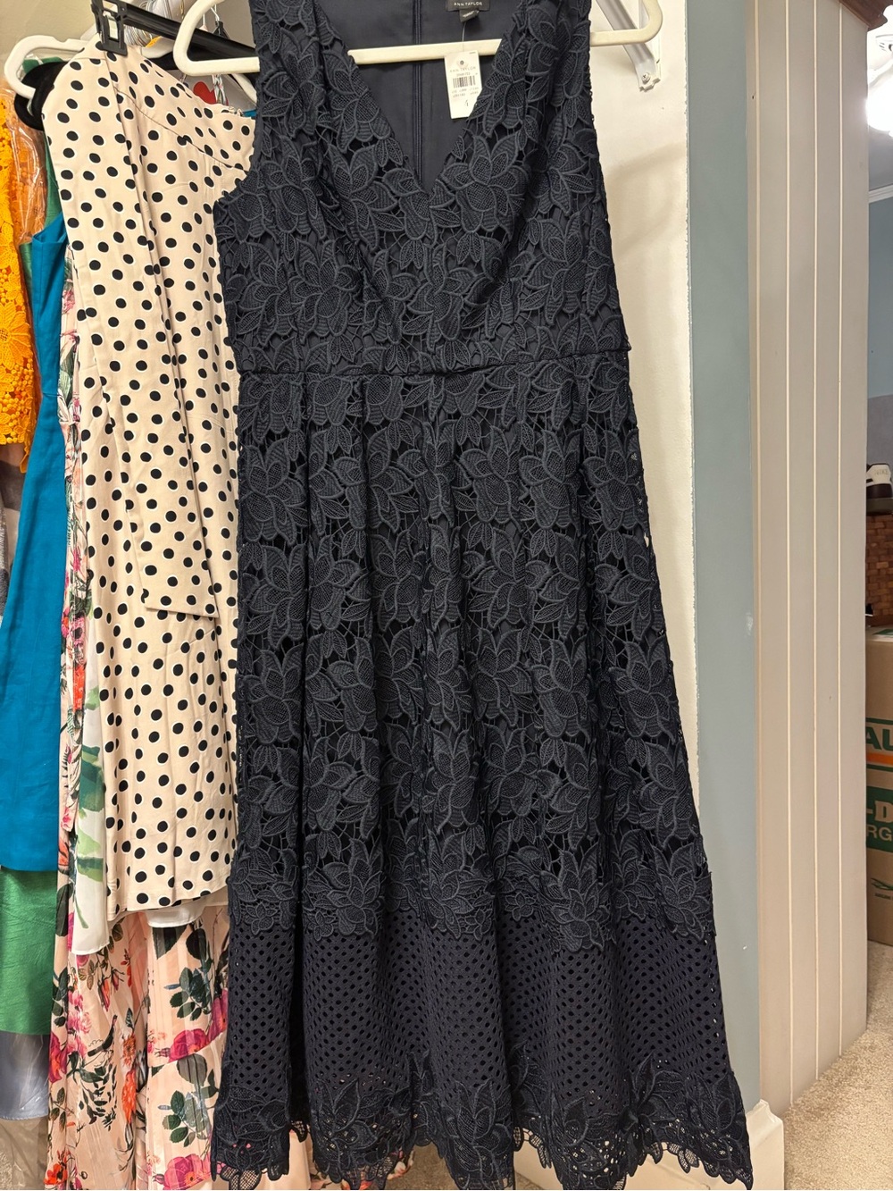 Elegant Navy Lace V-Neck A-Line Dress